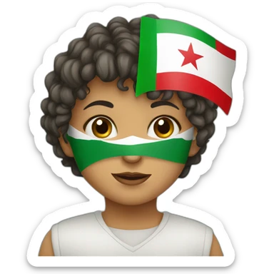 A child wearing a muzzle with the flag of Algeria sticker