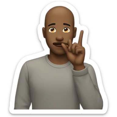 A guy with his finger in his mouth making the silence sign sticker