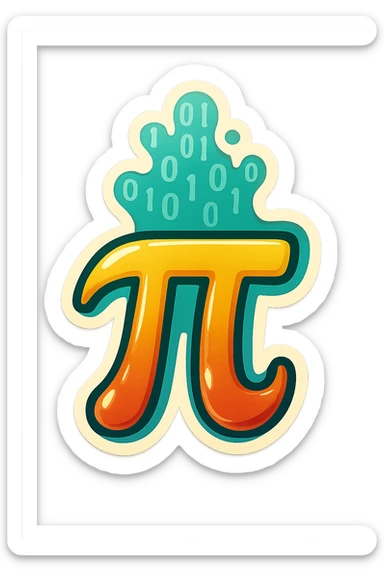  combine the π (pi) math symbol, binary code, and digital mist emerging from it. sticker