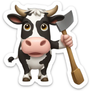 cow with axe in hand sticker
