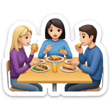 friends eating lunch, face each other, indoor, three people sticker