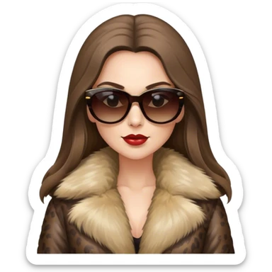 Beautiful realistic long hair light brunette mob wife with fur coat Sun Glasses sticker