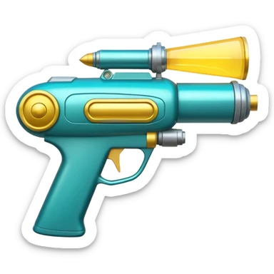 Cartoony Teal and yellow Gamma Tasman plasma ray gun sticker