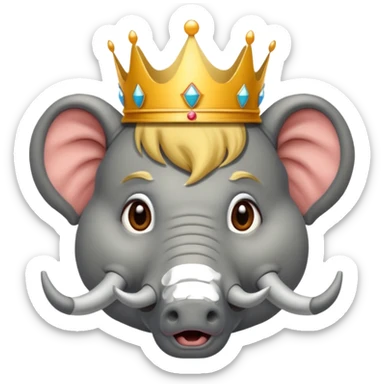 face of donald trump wearing a crown between an elephant face and a donkey face sticker