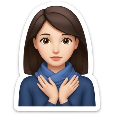 a brunette woman with two hands wrapped opposite around her neck sticker