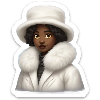 a girl with a white big fluffy fur hat and white fur coat, Ada Gladys Killins, aestheticism, a character portrait sticker
