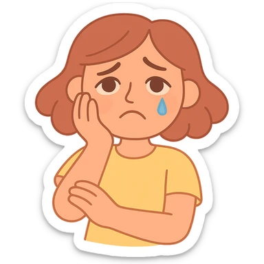 wistful crying face with gentle eyes, single tear, pastel colors sticker