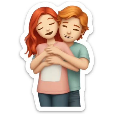 Cherry red hair girl is being hugged by her boyfriend who has light brown hair sticker