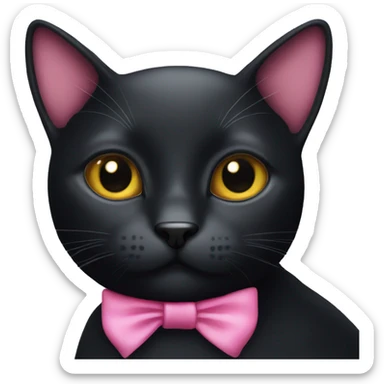 A black cat with pink ribbon on the head  sticker