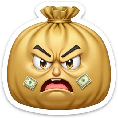 angry bag of money with furrowed brows and frown sticker