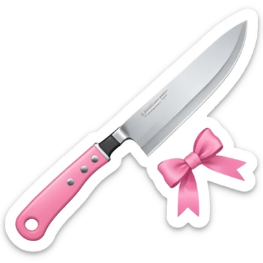 Kitchen knife with a pink bow tied around the handle, emoji style, simple, flat vector, white background, only one object sticker