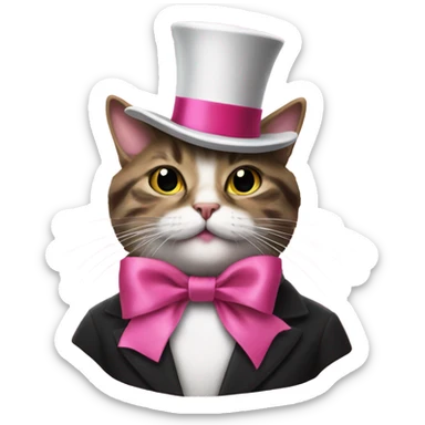 Cat with a top hat christmas and ribbon pink sticker
