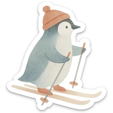 un pinguin avec un bonnet des batons qui fait du ski sticker