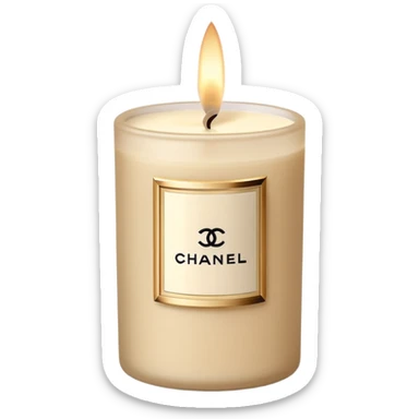 luxury beige candle with subtle Chanel branding sticker