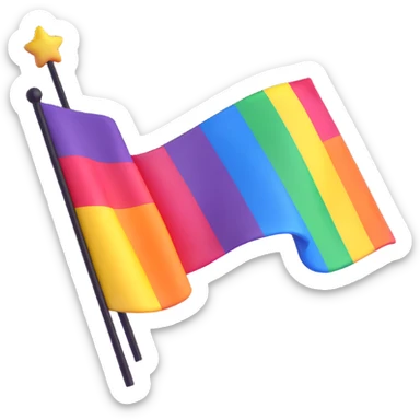 3D emoji style pride flag waving with bright colors sticker
