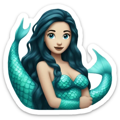 mermaid with long black hair pale skin and light blue eyes sticker
