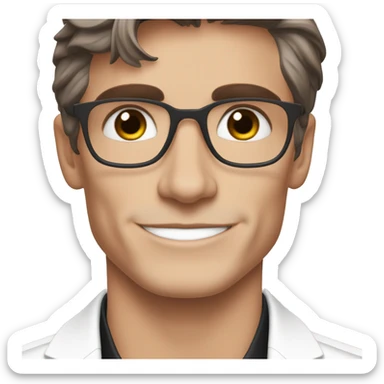 One simple, cute, emoji of Antoni Porowski from Queer Eye in a white suit and white tie. Dark brown hair smiling  sticker