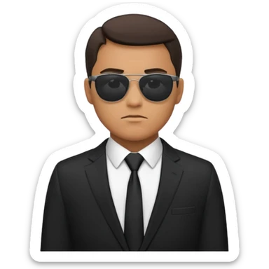 رجل يرتدي نظارات شمسية وبذلة رسمية سوداء بالكامل حتى ربطة العنق كانه عميل fbi sticker