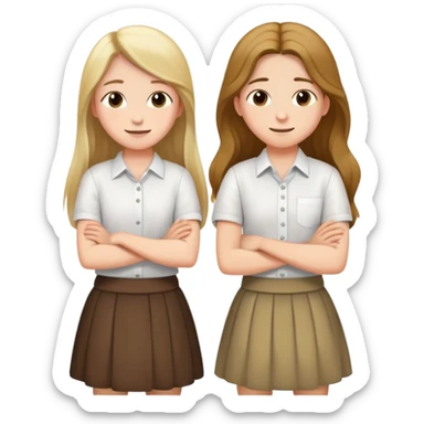 A boy in a white shirt and a girl with long hair in a skirt crossed their arms over their chests - with happy faces sticker