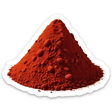 small mound of ground paprika powder, vibrant red-orange color, finely ground, slightly uneven surface, a few scattered specks around the base, dry matte texture, richly pigmented, clean, minimal, soft shadows, no faces or container, emoji scale sticker