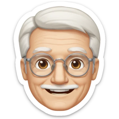 old guy, white hair, blocky face, rectangular glasses soul patch sticker