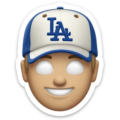 White guy wearing a Los Angeles Dodgers hat sticker