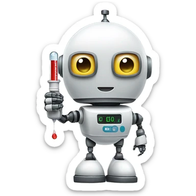 the robot holds a thermometer sticker