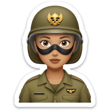 woman soldier with hair style wearing mask sticker