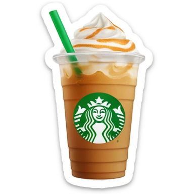 iced pumpkin spice latte in a clear cup with a green straw and a pumpkin logo sticker