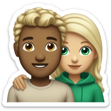 lightskin blonde girl with green eyes and lightskin boyfriend with blue eyes brown hair hugging sticker