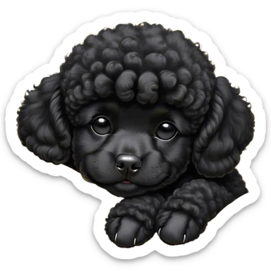 Meme-Worthy Cute Sleeping Black Poodle Portrait Emoji, Head resting peacefully with a contented smile, showcasing a delightfully elegant build and a luxuriously soft, curly jet-black Fur, eyes shut in a serene nap, Simplified yet hilariously adorable features, highly detailed, glowing with a soft, drowsy light, high shine, relaxed and utterly lovable, stylized with an air of playful laziness, bright and heartwarming, soft glowing outline, capturing the essence of a comically sleepy companion, so meme-worthy it feels like it could instantly become the next viral sensation of adorable slumber! sticker