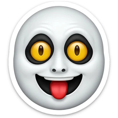 Um emoji estilo iOS do Ghostface, com sua icônica máscara branca e olhos e boca pretos, mas com um sorriso feliz. Ele usa um capuz preto e a forma geral do emoji deve ser arredondada e simplificada, semelhante a outros emojis do iOS. O fundo é transparente. sticker