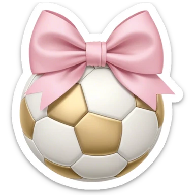"Chic and modern emoji of a soccer ball with elegant shading, a pastel pink bow tied around it, subtle gold highlights for a luxury feel." sticker
