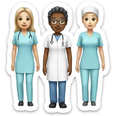 A group of five nurses all ages sticker