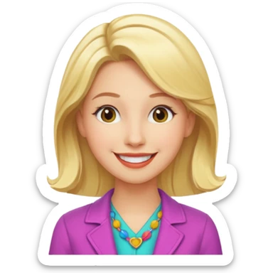 Illustrate Enid Sinclair with blonde hair, colorful outfit & cheerful smile. sticker