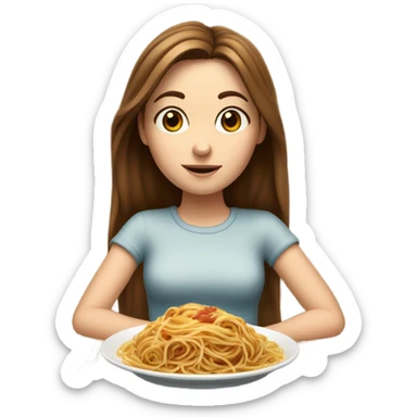 White girl blue eyes brown hair eating spaghetti  getting ready sticker