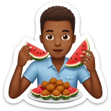 Black man eating watermelon and fried chicken sticker