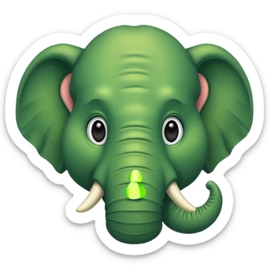 A green head with a green elephant nose  with fur sticker