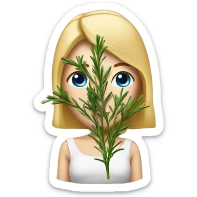 woman with blond Hair and Blue Eyes growing rosemary out of her head sticker