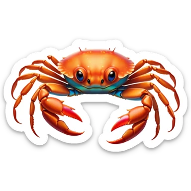 Cinematic Noble Baby Crab Portrait Emoji, Poised and curious, with a small, delicate carapace in vibrant hues, tiny, alert eyes on short stalks, and miniature, intricately detailed pincers, Simplified yet sharp and sophisticated features, highly detailed, glowing with a soft, coastal radiance, high shine, intelligent and determined, stylized with an air of seaside authority, focused and attentive, soft glowing outline, capturing the essence of a watchful and confident juvenile crustacean that appears ready to scuttle out of the screen with effortless charm! sticker