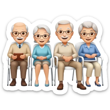 group of old age people on white plastic chairs sticker