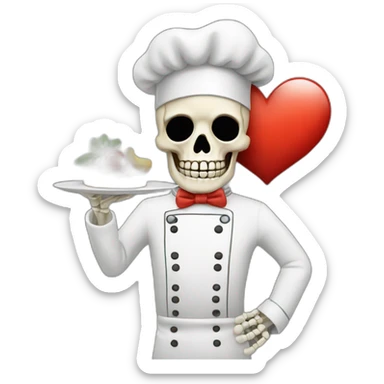 skeleton chef's kiss with heart sticker