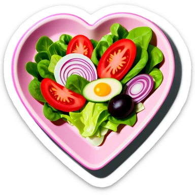 green salad in a pink heart shaped plate   sticker