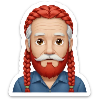 very old, white bearded and white mustached, red long haired, braided, wearing ear accessories sticker