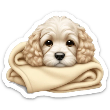 Cream cockapoo puppy cozy sleep in blanket sticker