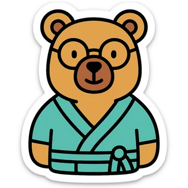 A bear wearing glasses and a bathrobe sticker