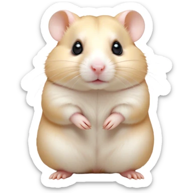 Cinematic Noble Cream Hamster Portrait Emoji, Poised and regal, with a tiny, compact build and a smooth, pristine cream coat, deep-set soulful dark eyes, Simplified yet sharp and sophisticated features, highly detailed, glowing with a soft, dignified glow, high shine, intelligent and energetic, stylized with an air of miniature elegance, focused and attentive, soft glowing outline, capturing the essence of a watchful and confident rodent, so majestic it feels as though it could scurry out of the screen with effortless authority! sticker