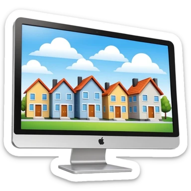 A pc monitor with houses that is for sold or rent in a site sticker