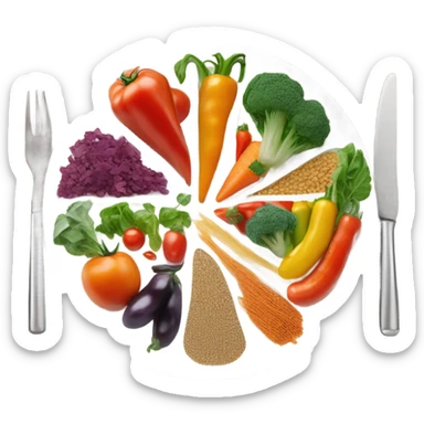round white plate full of healthy food sticker