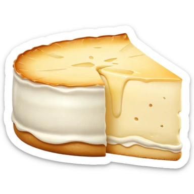 cinematic-realistic-brie-cheese-emoji,-featuring-a-creamy gooey center,-soft-ripened-cheese-with-a-delicate-rind-rendered-with-lifelike-detail-and-inviting,-natural-lighting. sticker